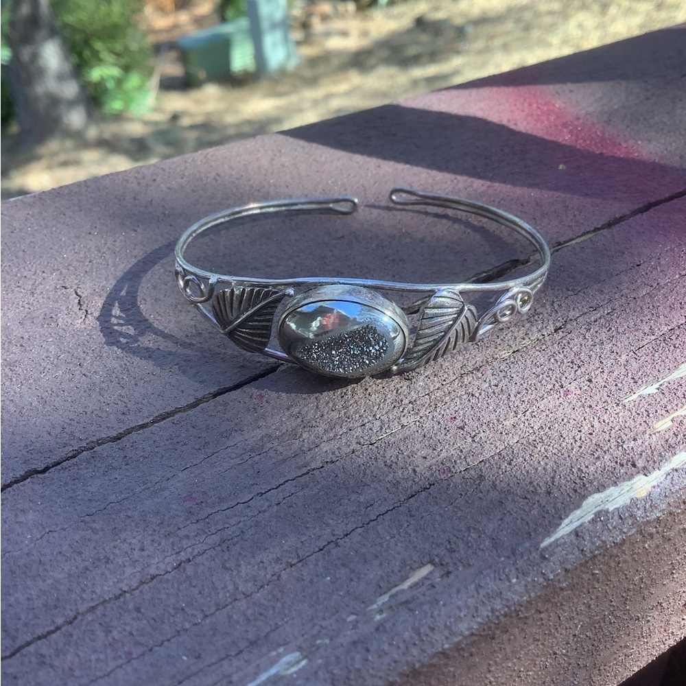 Sterling Silver Druzy Cuff Bracelet - Silver
